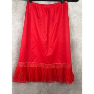 VTG 70/80s Charmode Sears Roebuck Red Nylon Lace Trim Pleated Half Slip Skirt S